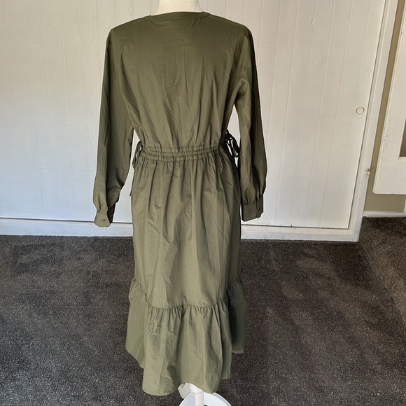 🫒Rails Green Maple Olive Smoke Long Sleeve V Neckline Midi Dress Size small - Picture 6 of 10